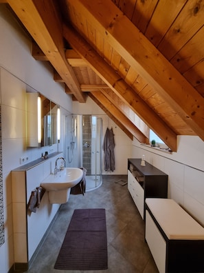 Dusche, Haartrockner, Handtücher