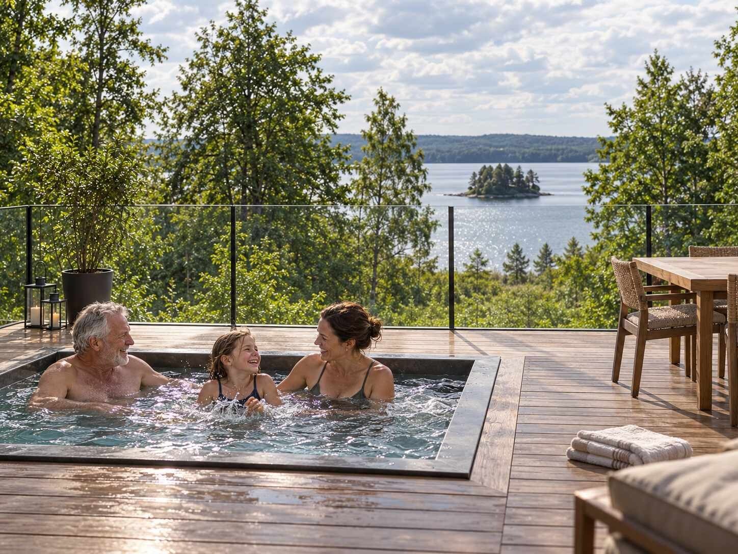 Relaxing together in the inset jacuzzi - planned terrace.
