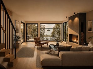 TV, fireplace, offices