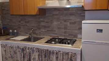 Frigorífico, microondas, horno y placa de cocina