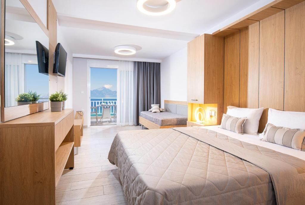 Suíte presidencial, sacada, vista parcial para o mar | Roupas de cama de algodão egípcio, roupas de cama premium