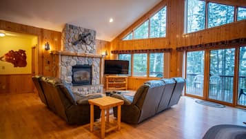 TV, fireplace, DVD player, foosball
