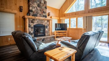 TV, fireplace, DVD player, foosball