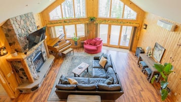TV, fireplace, DVD player, foosball