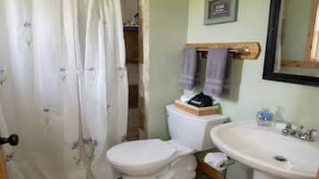 Shower, towels, soap, shampoo