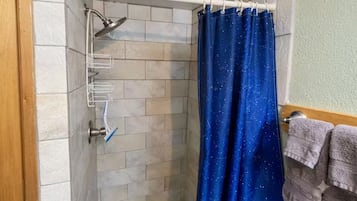Shower, towels, soap, shampoo