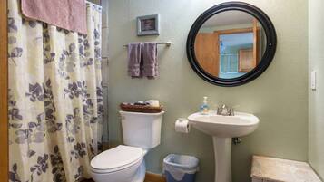 Shower, towels, soap, shampoo