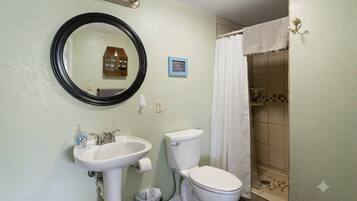 Shower, towels, soap, shampoo