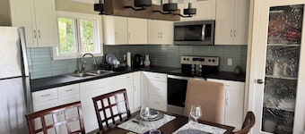Lake View 3BR Cottage Steps from Hillside Beach with Deck and Bedroom Terraces.
