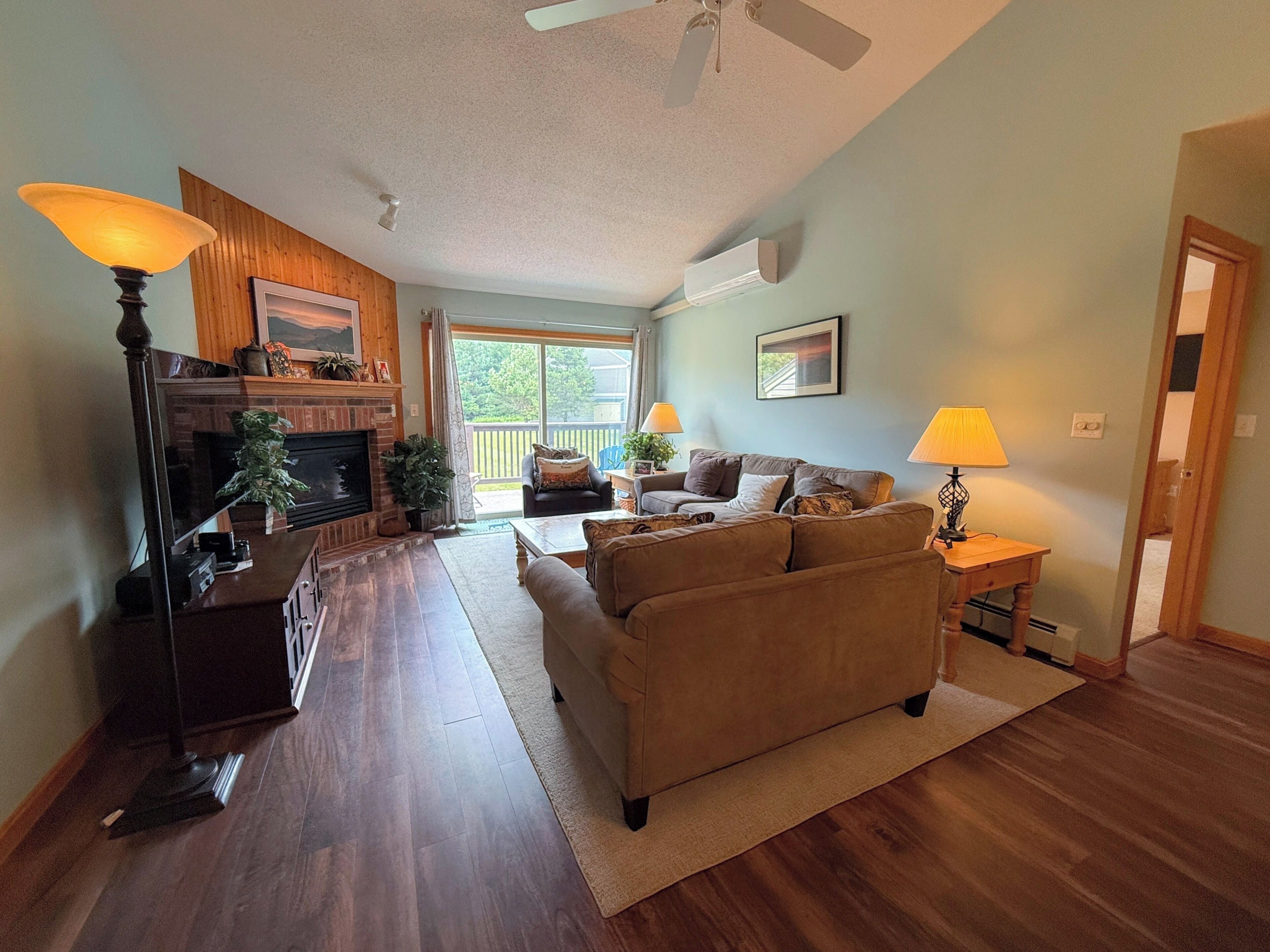 Smart TV, fireplace, DVD player, books