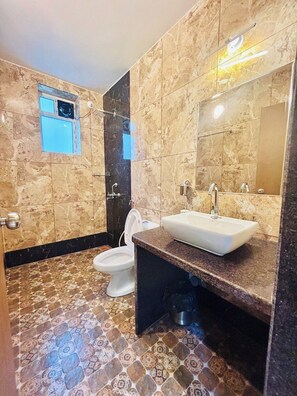 Phòng Suite Cao cấp | Phòng tắm | Buồng tắm vòi sen, khăn tắm, xà phòng, giấy vệ sinh 