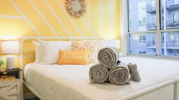 1 bedroom, desk, iron/ironing board, travel cot