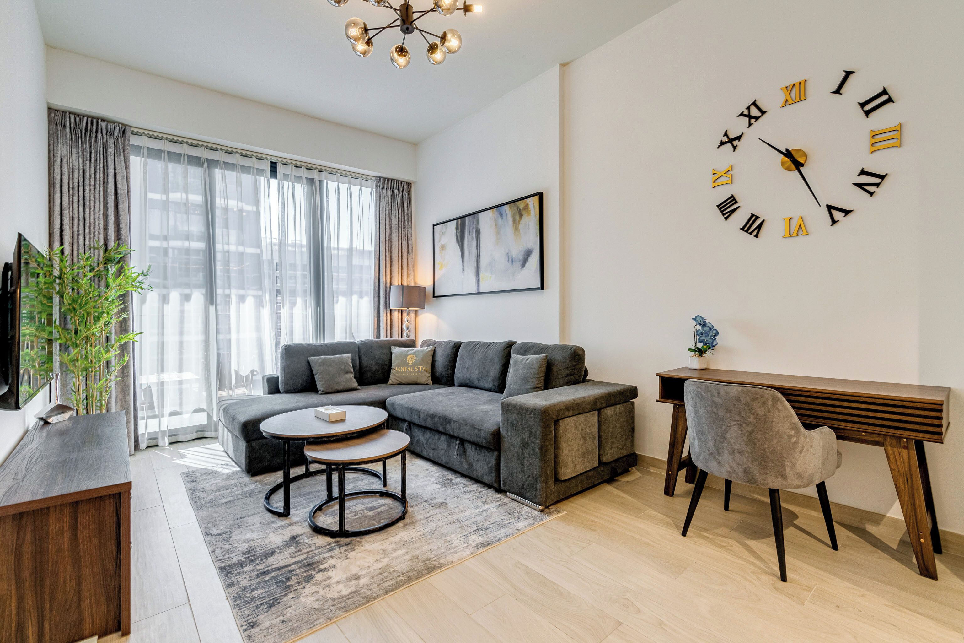 Deluxe Apartment, 1 Bedroom, Balcony, Pool View | Living area | 43-inch flat-screen TV with digital channels, Netflix