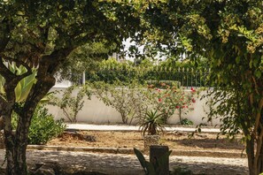 A garden with various plants, a stone wall, and a metal fence. - Cascais Boutique Retreat by Clama Retreats (Cascais)