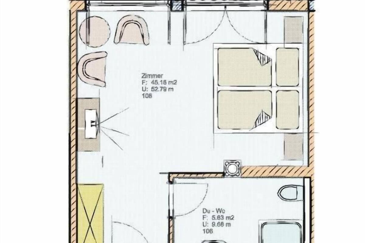 Standard-Doppelzimmer, Balkon, Bergblick | Grundriss