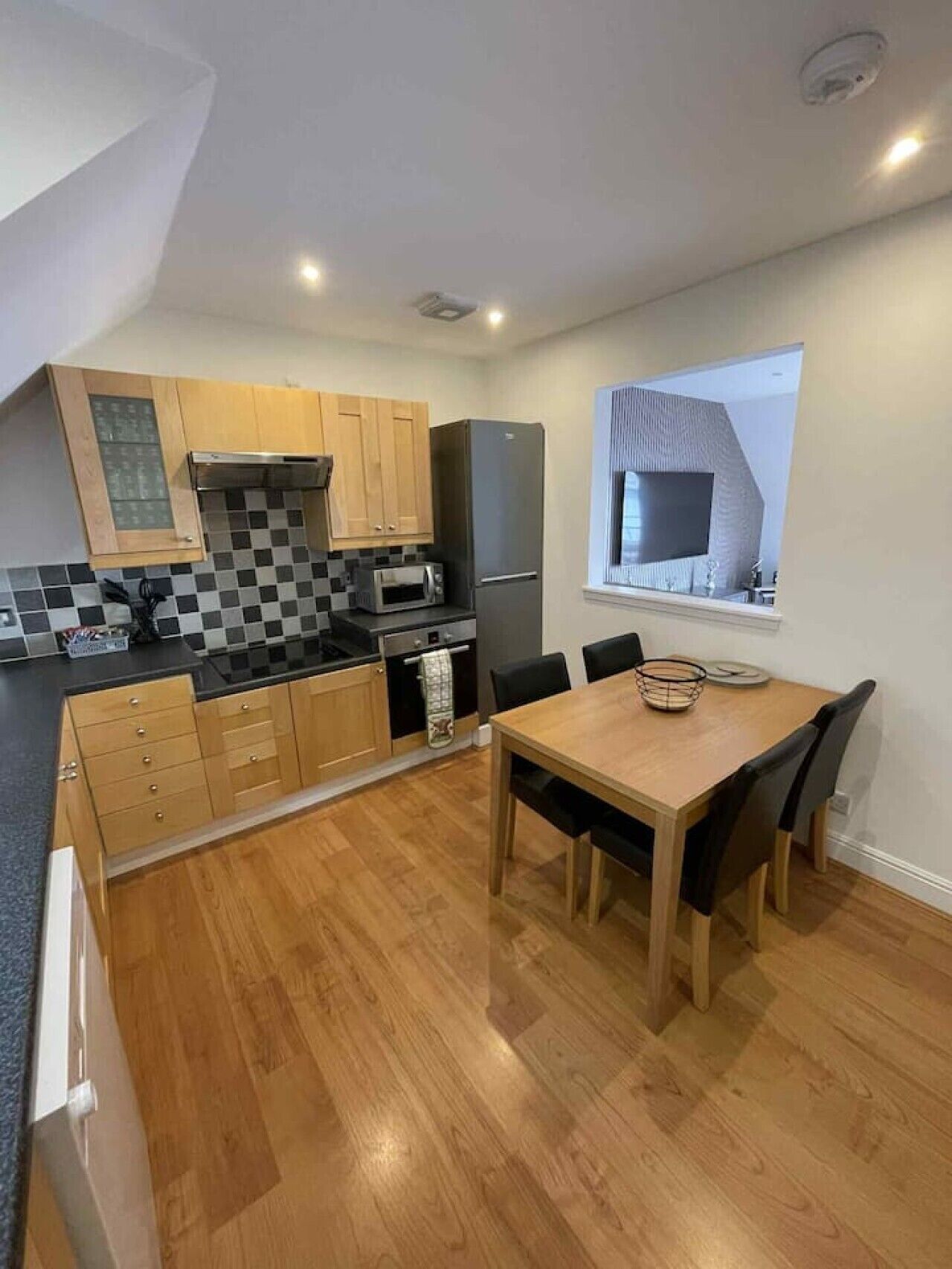 Fridge, microwave, oven, electric kettle