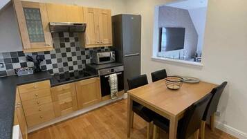 Fridge, microwave, oven, electric kettle
