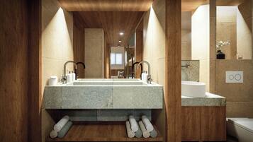 Shower, towels, soap, shampoo