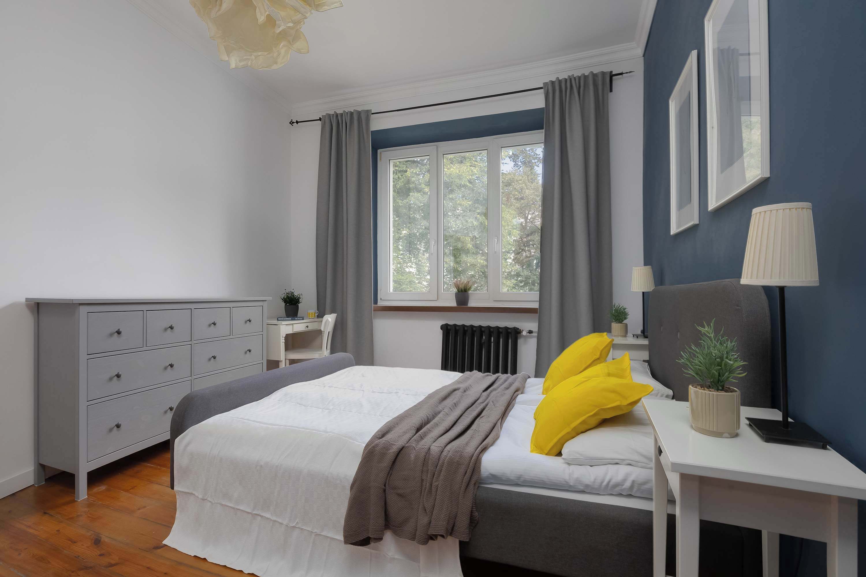 1 bedroom, desk, iron/ironing board, travel crib