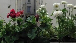 Een smalle stadsdoorgang met gebouwen aan beide kanten, met een klein raam en een balkon.