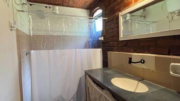Basic Twin Room, Garden View | Bathroom | Shower, towels, soap, toilet paper