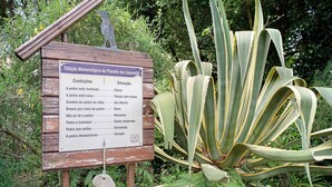 Señal de estación meteorológica con una lista de condiciones climáticas y sus significados.