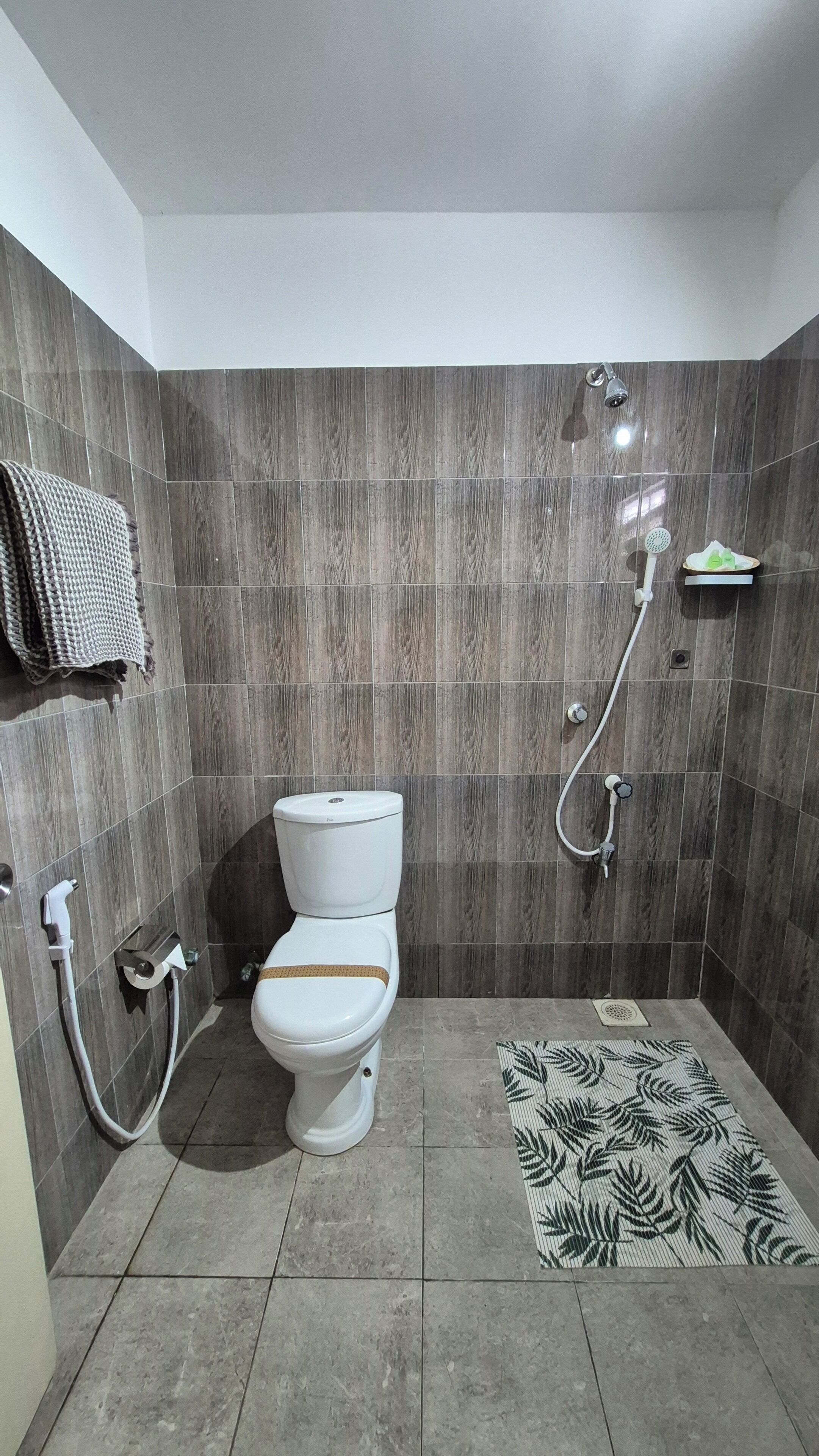 Shower, free toiletries, towels, soap