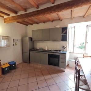 Coffee/tea maker, fridge, oven, stovetop