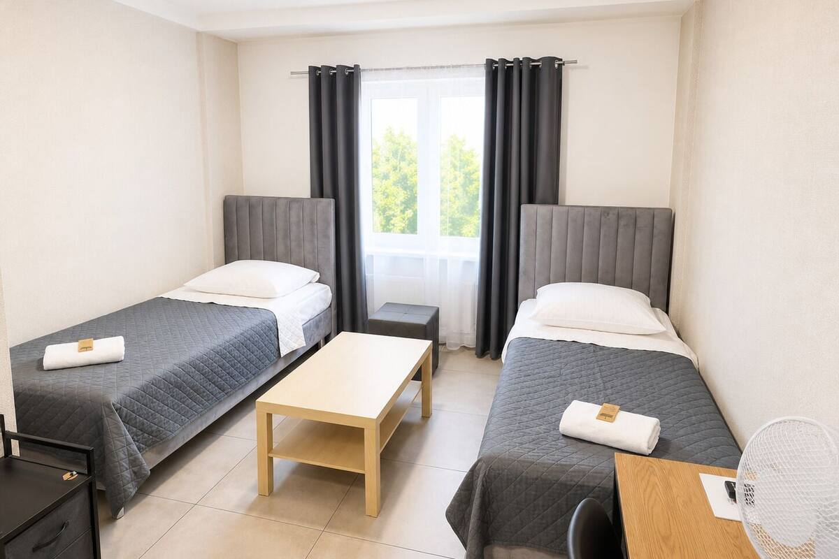 Blackout drapes, iron/ironing board (on request), WiFi (free)