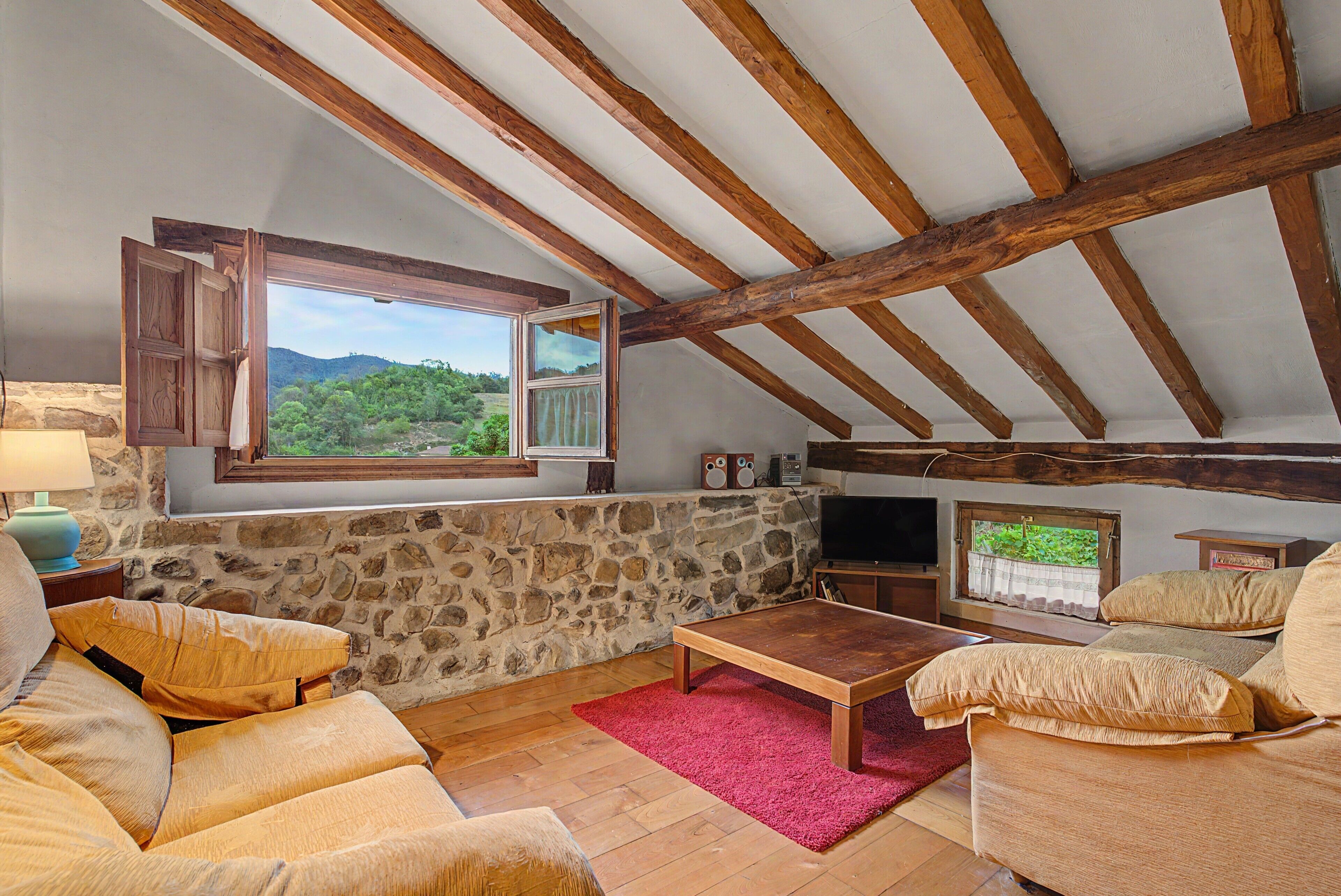 TV, fireplace