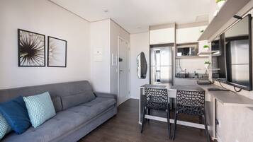 Comfort Apartment, 1 Double Bed with Sofa bed, Balcony, City View | Living area