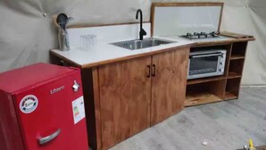 A compact kitchen with a sink, stove, and oven. - Domos Palguin (Palguin Alto)