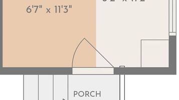 A floor plan with a bedroom measuring 6'7' x 11'3', an eat-in kitchen of 5'2' x 11'2', a bath of 5'2' x 8'0', and a porch of 3'8' x 3'10'.