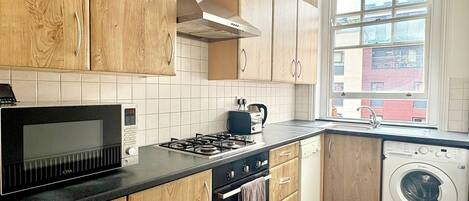 Fridge, microwave, oven, toaster