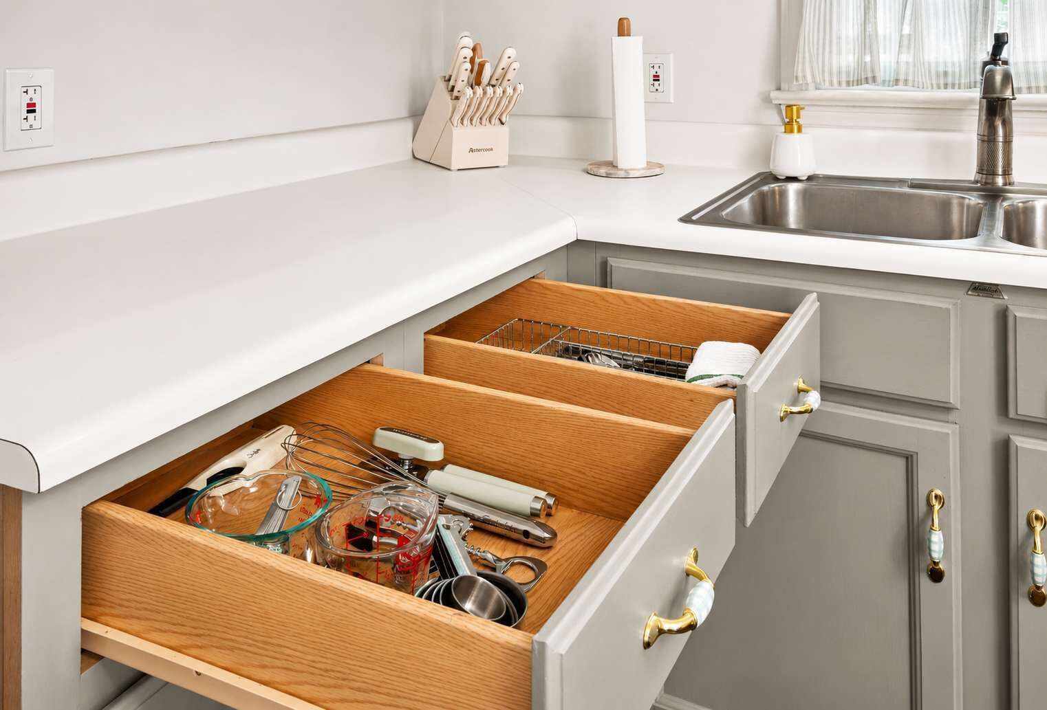 Wasserkocher mit Kaffee-/Teezubehör, Kühlschrank, Mikrowelle, Herdplatte