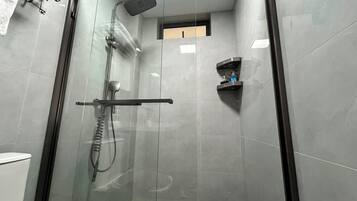 Bidet, towels, soap, toilet paper