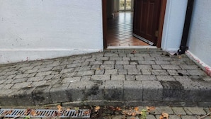 A paved entrance with a metal grate and a door leading to a tiled area. - 5 Bedroom Country House in Waterford (Waterford)