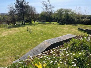 A grassy outdoor area with a stone retaining wall, trees, and a clear sky. - 5 Bedroom Country House in Waterford (Waterford)