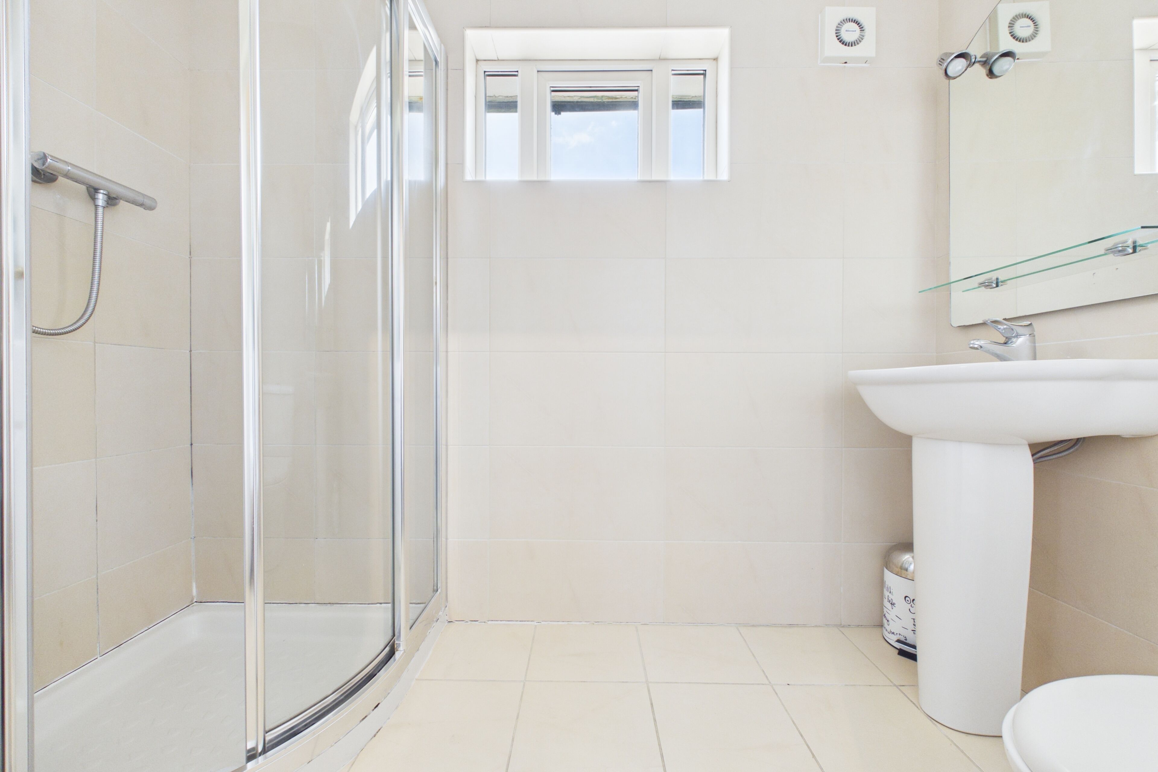 Shower, towels, toilet paper