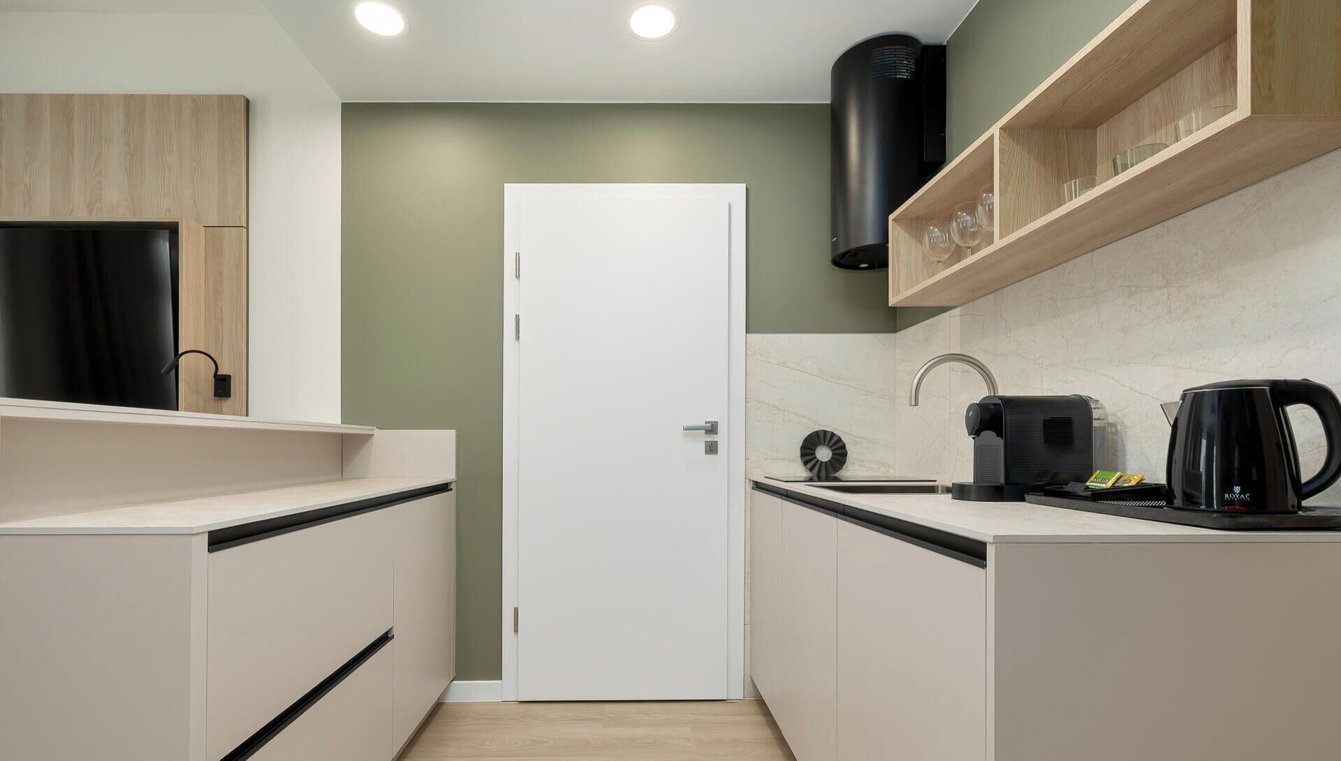 Studio, City View | Private kitchen | Espresso maker, full-size fridge, stovetop, dishwasher
