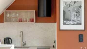 Executive Apartment, City View | Private kitchen | Espresso maker, full-size fridge, stovetop, dishwasher