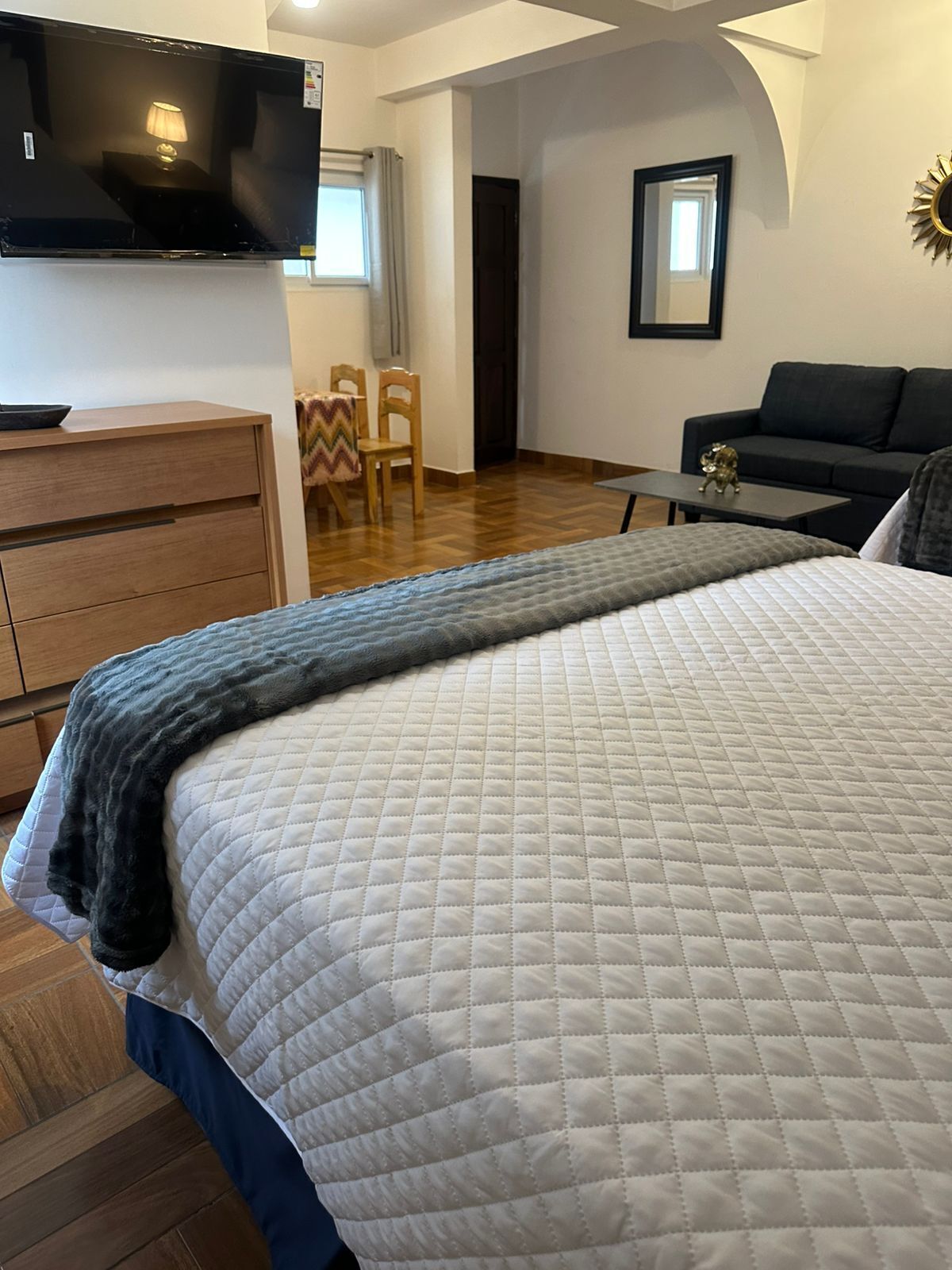 Desk, free WiFi, bed sheets