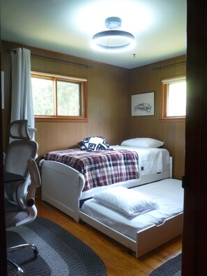 Een bureau, gratis wifi, beddengoed
