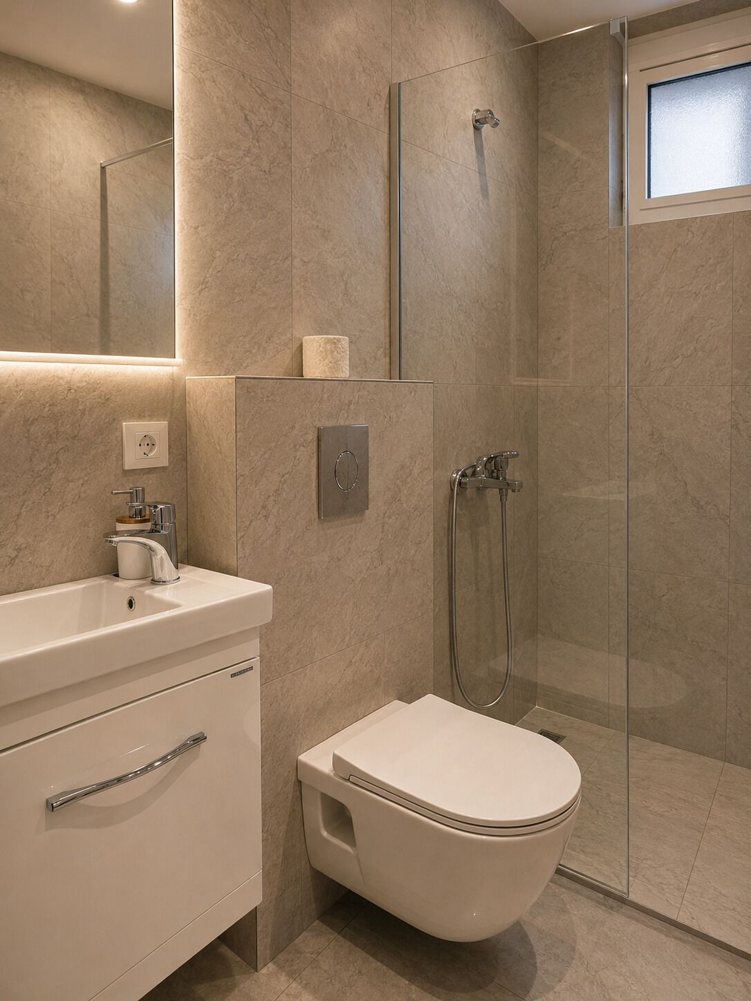 Appartement, balkon, uitzicht op tuin | Badkamer | Een douche, handdoeken, zeep, toiletpapier