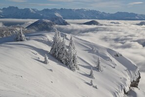 A snow-covered mountain landscape with trees and a clear sky. - Chalet Under the Walnut Tree (SAINT JEAN D'ARVEY)