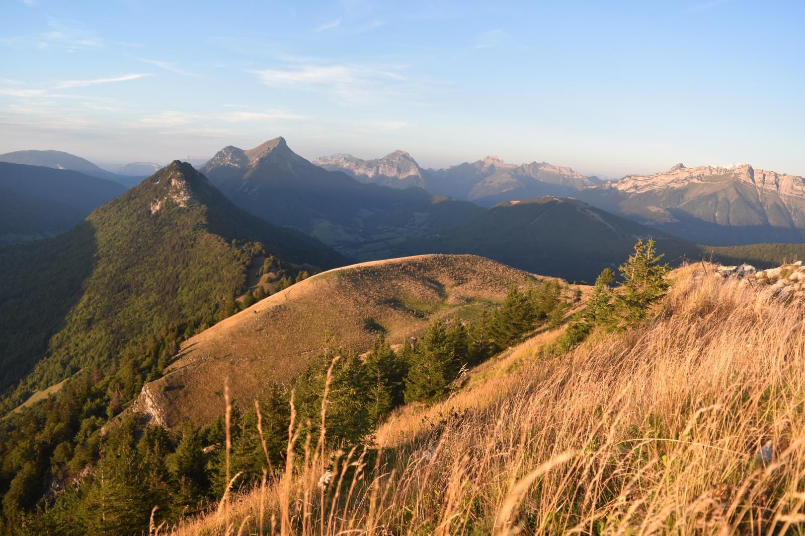 A mountainous landscape with a clear sky.