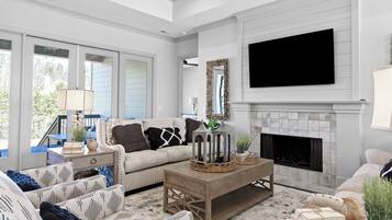 TV, fireplace