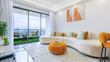 Departamento, balcón, vista a la ciudad | Sala de estar