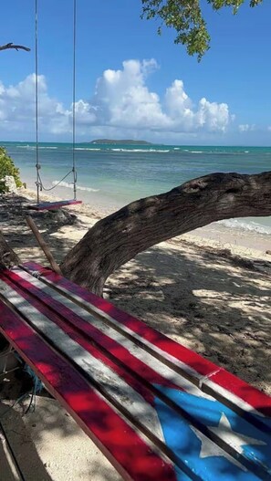 On the beach, sun-loungers, beach towels - Private Island/Oceanview/25 ft. Balcony/Condo/2 kayaks (Fajardo)