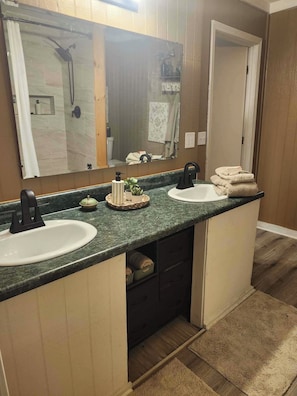 Shower, towels, soap, toilet paper - Peaceful 1-bedroom barn with AC in charming Covington that can sleep 4 to 6. (Covington)